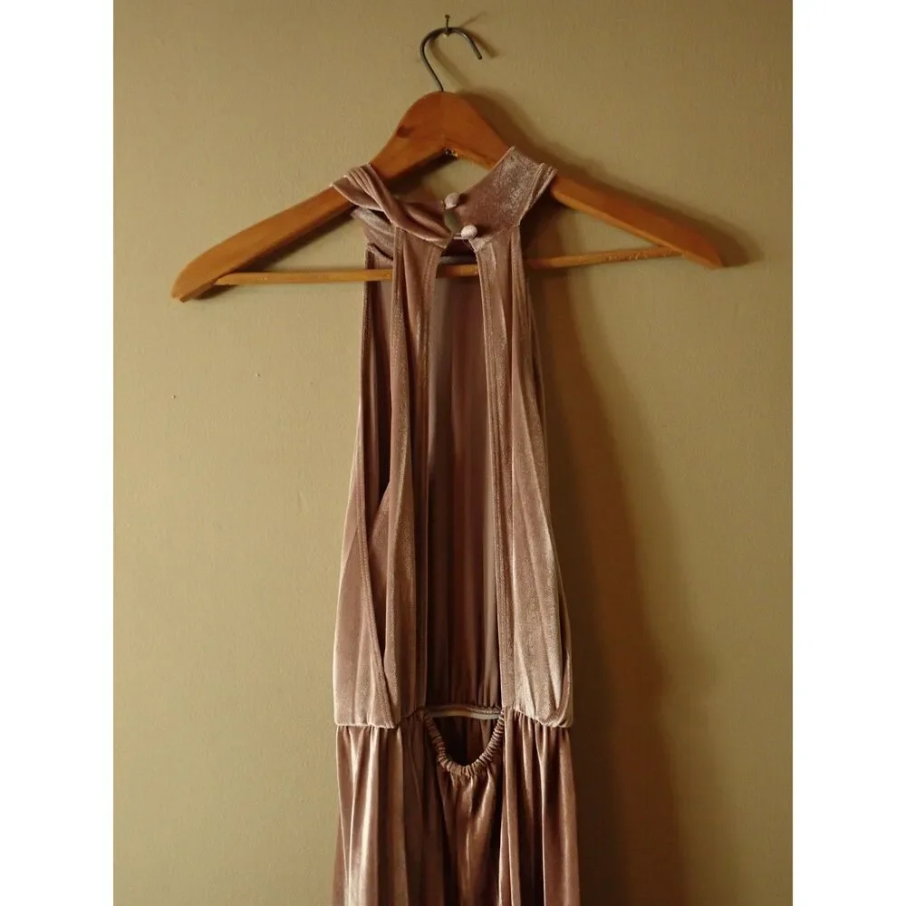 ASOS High Neck Pleated Champaign Pink Formal Maxi Dress Velvet Size 8 Chic Glam - Picture 7 of 16